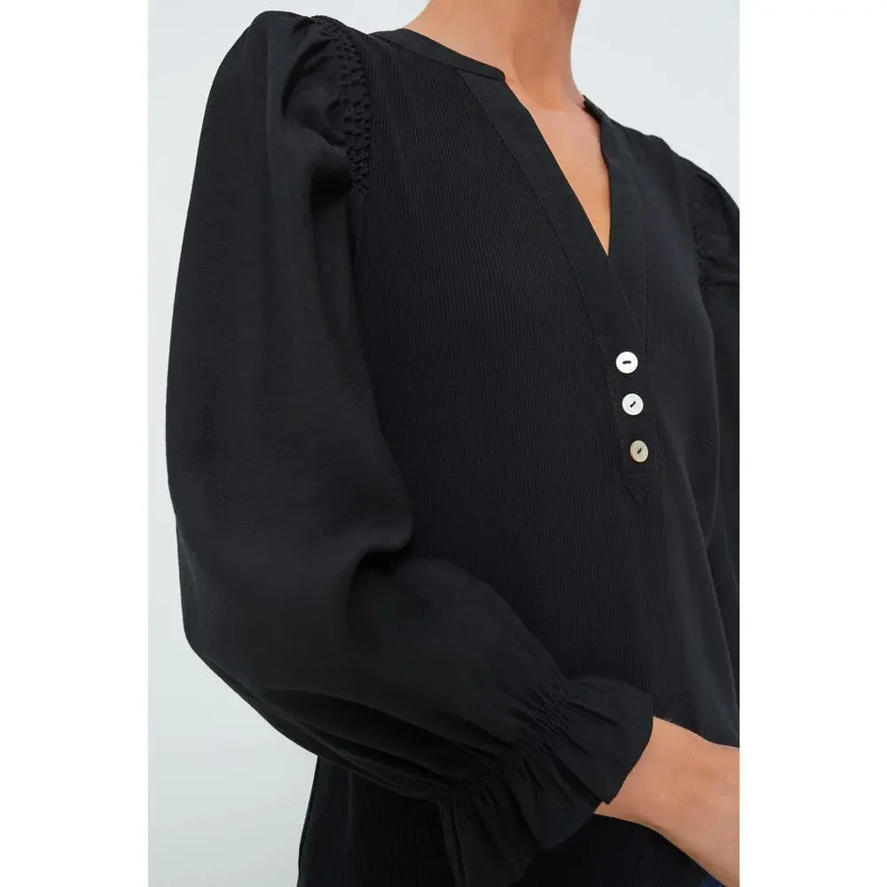 Tuckernuck Black Puff-Sleeve Henley Top